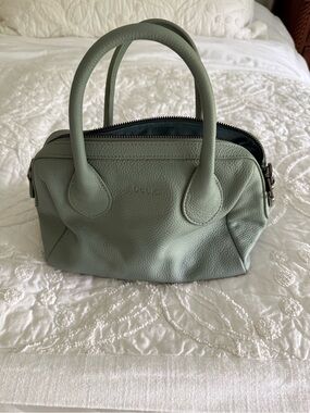 Beck Baby Hayes Pebbled Sage Green Leather Satchel with Top Handles